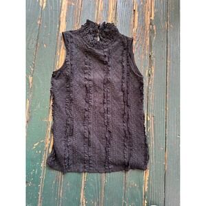 Faith & Zoe Women Black Sleeveless Ruffle Mock Neck Popcorn Textured Top Small